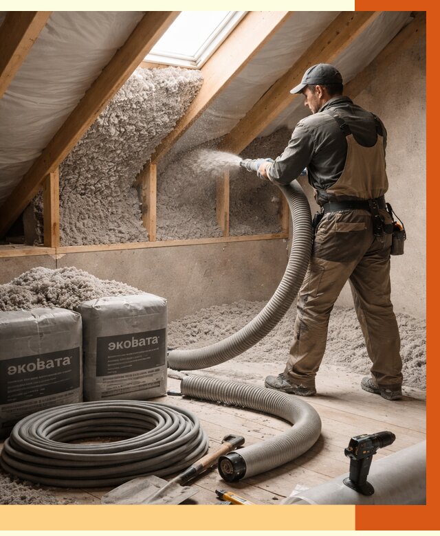 Утепление мансарды эковатой в Балтийске от 2243 руб/м2 — монтаж, задувка, цена | ТепломастерБлт