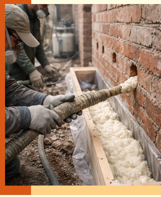 Заливка ППУ в пустоты кирпичной стены в Балтийске