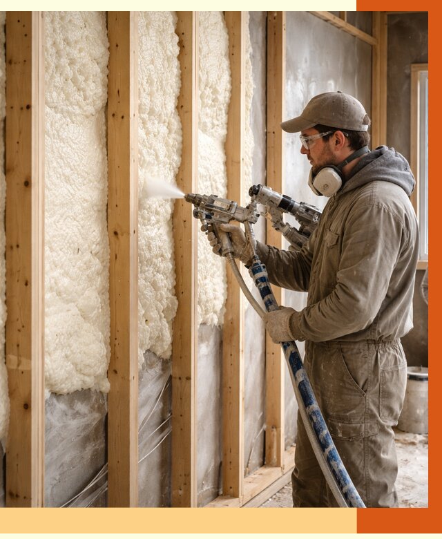 Утепление каркасной стены ППУ в Балтийске от 4333 руб./м2 под ключ | ТепломастерБлт