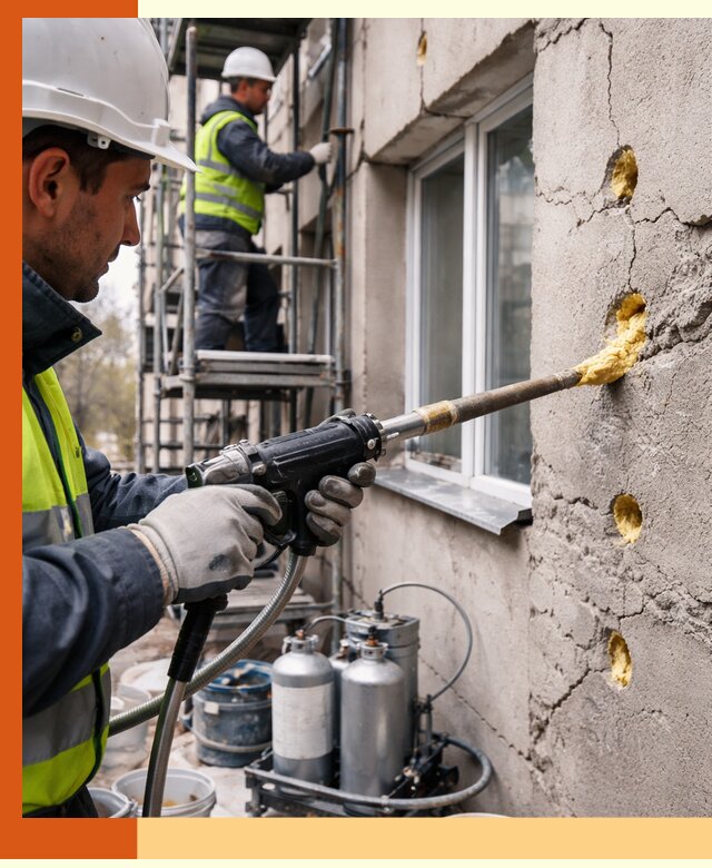 Заполнение пустот в фасаде и утепление стен в Балтийске