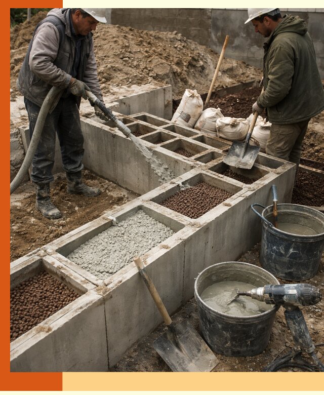 Заполнение полостей фундамента в Балтийске герметичным утеплением и повышением прочности