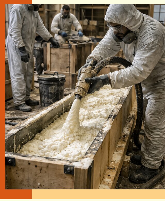 Заливка пенополиуретана в формы для утепления в Балтийске