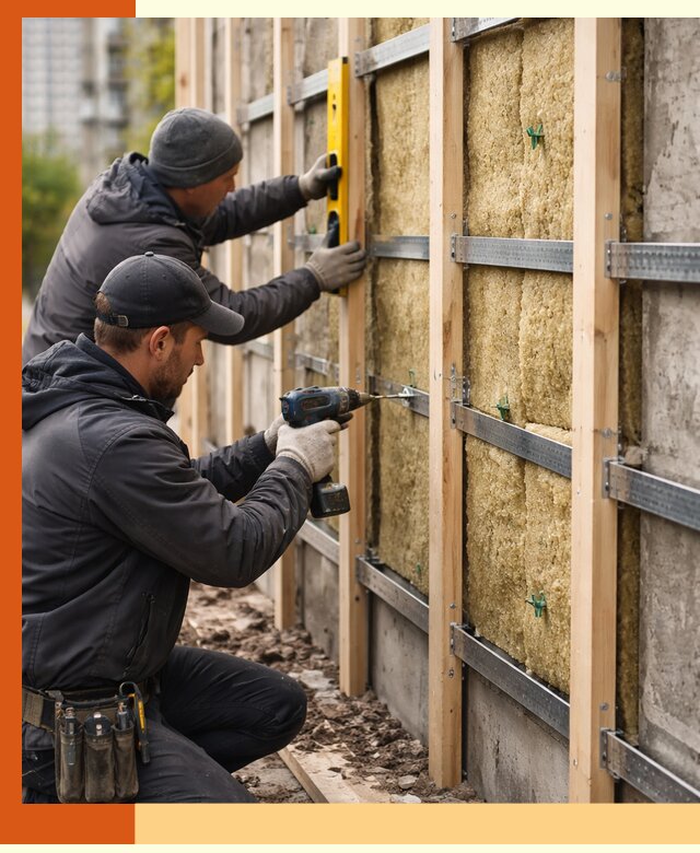 Монтаж обрешетки под утепление зданий и квартир в Балтийске